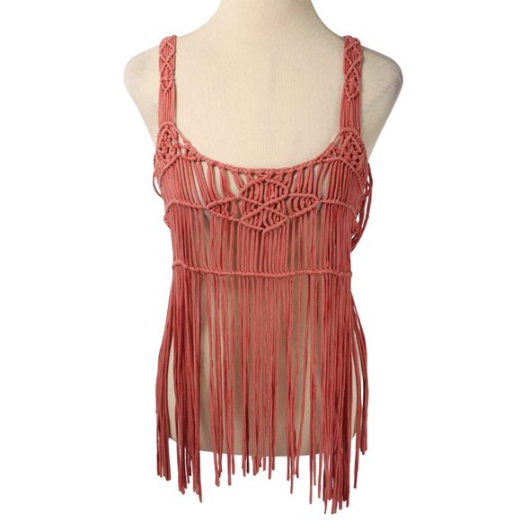 MISS ME Coral Macrame Crochet Fringe Boho Festival Tank Top Size Small - Picture 3 of 8